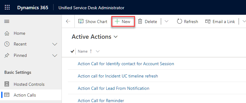 Create new action call Create new action call