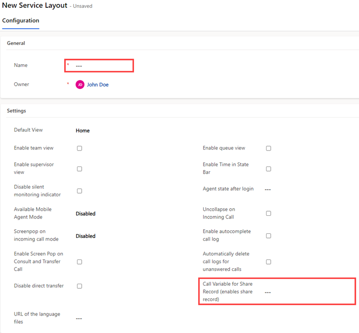 Service Layout Configuration Service Layout Configuration