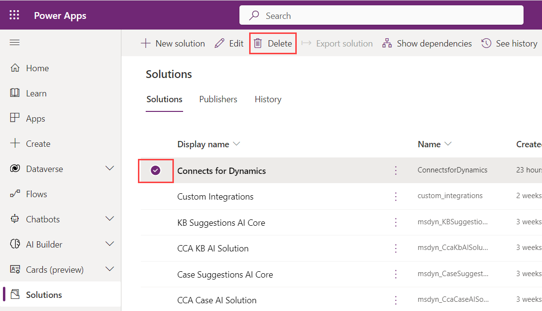 Delete Solution Delete Solutions