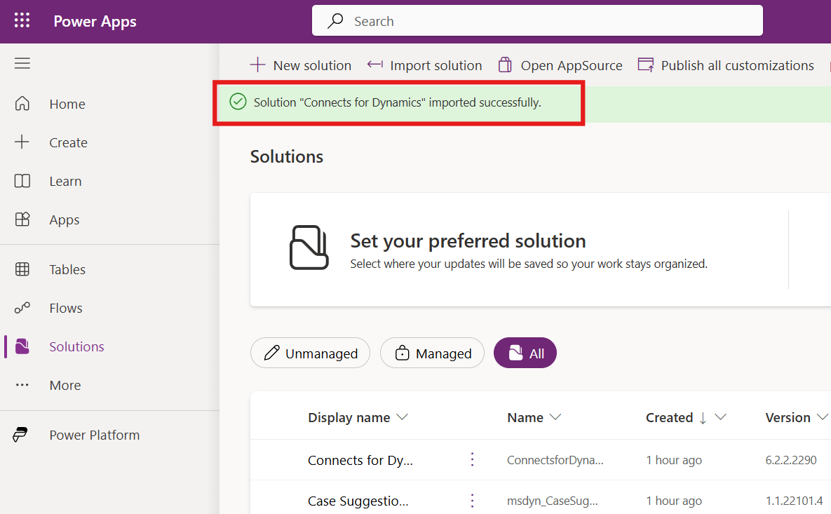 Solution Import Success Solution Import Success