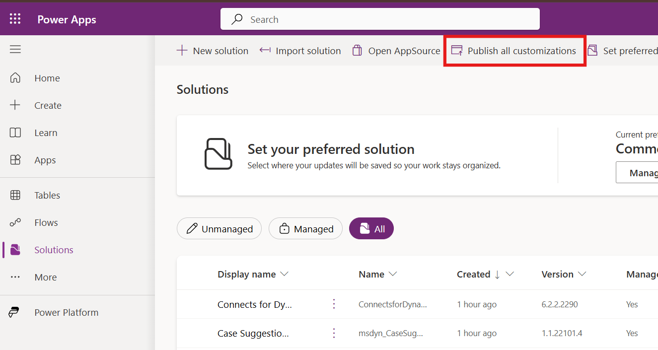 Publish Solution Customizations Publish Solution Customizations