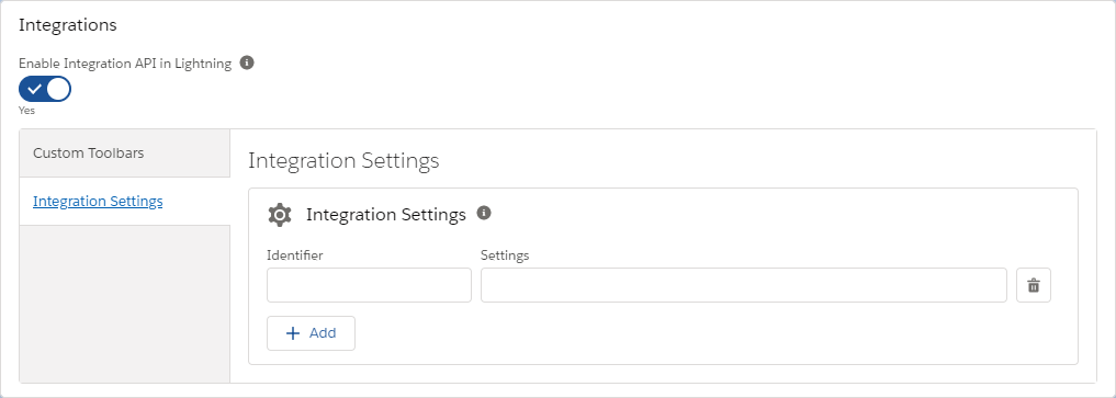 Integrations Section Integration Settings
