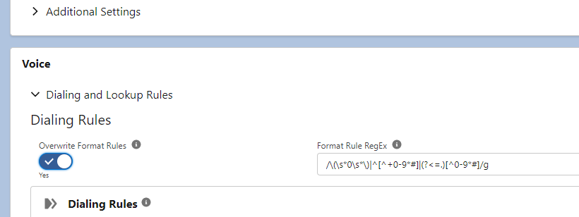 Overwrite Format Rules for Dialing Rules