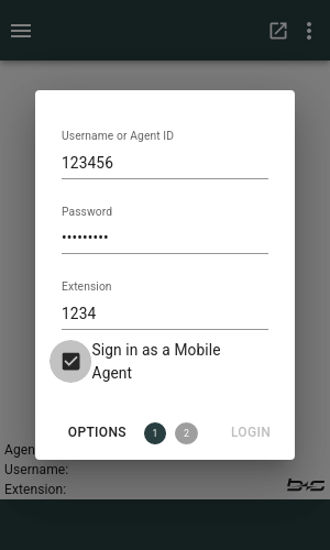 Login mask with mobile agent checked Login mask with mobile agent checked