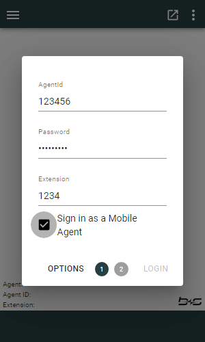 Login mask with mobile agent checked Login mask with mobile agent checked