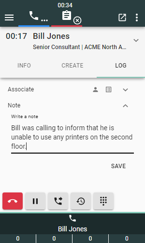 Write Call Notes to work log Write Call Notes to work log