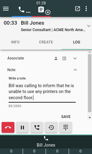 Write Call Notes to work log Write Call Notes to work log