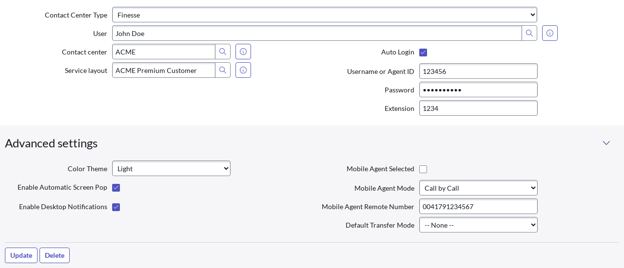 b+s Connects for ServiceNow Agent Configuration Agent configuration