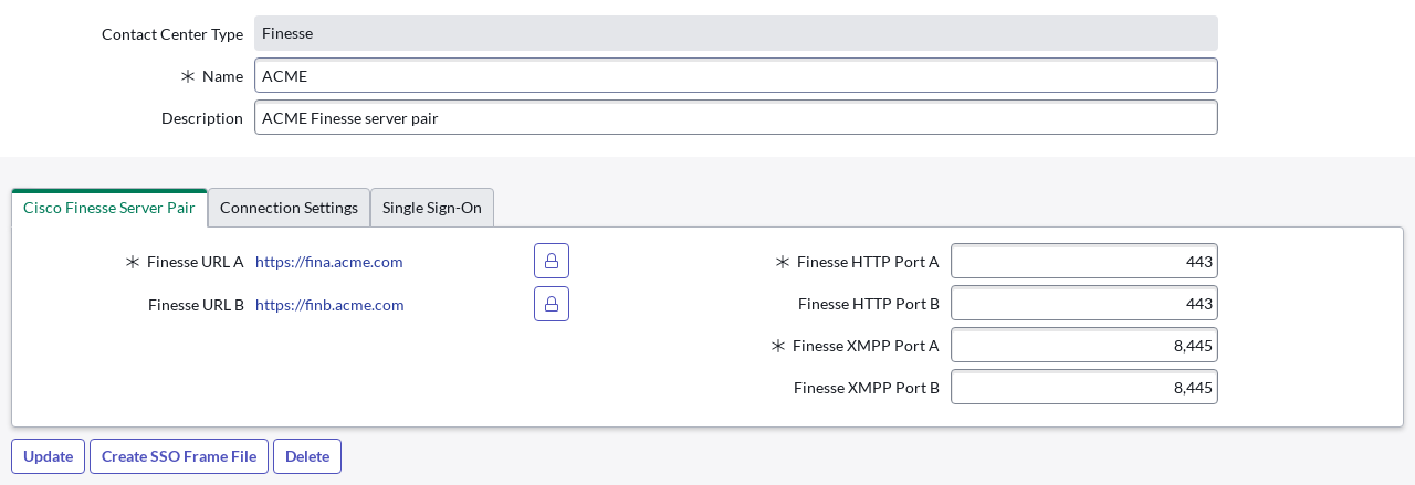 b+s Connects for ServiceNow Finesse Server Configuration Finesse configuration