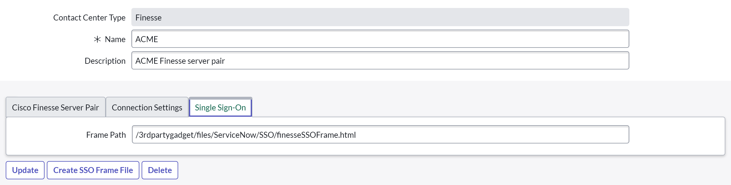 b+s Connects for ServiceNow Finesse SSO Configuration Finesse SSO configuration