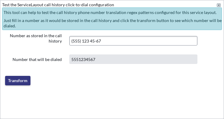 Call history click-to-dial Tester Call history Click-to-dial Tester