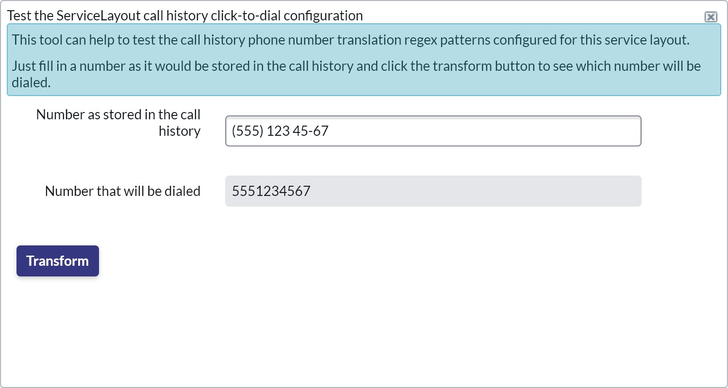 Call history click-to-dial Tester Call history Click-to-dial Tester