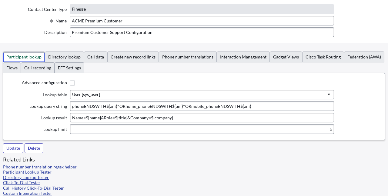 b+s Connects for ServiceNow Service Layout Configuration Service layout configuration