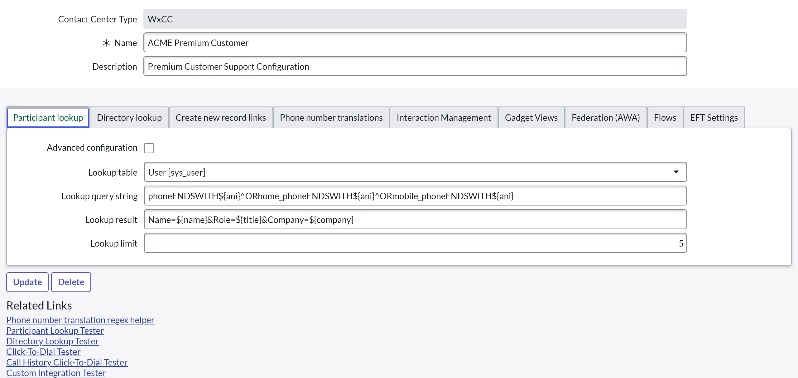 b+s Connects for ServiceNow Service Layout Configuration Service layout configuration