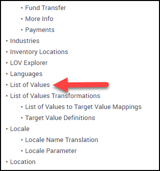List Of Values - LOV List of Values - LOV