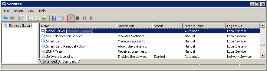 Siebel Server Start Service Siebel Server Start Service
