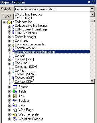 Siebel Tools Object explorer drop-down menu Siebel Tools Object explorer drop-down menu