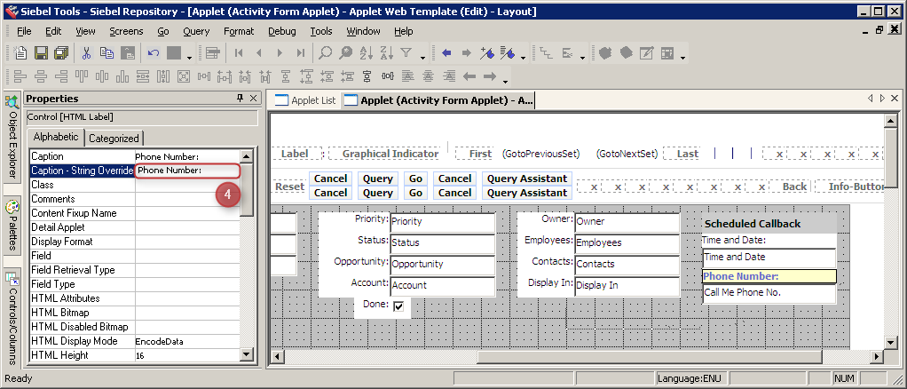 Siebel Tools Web Layouts - Label Phone Number Siebel Tools Web Layouts - Label Phone Number