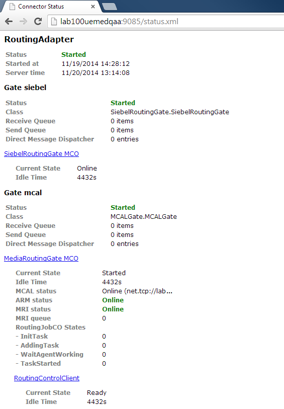 Routing Adapter web status page